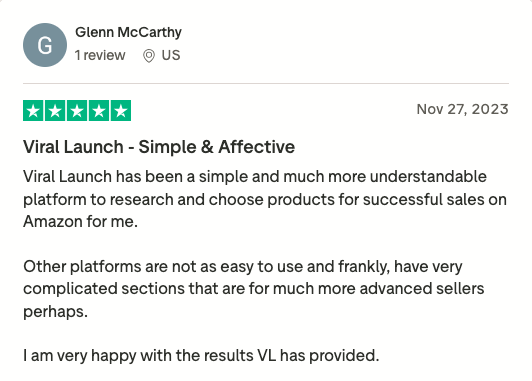 Captura del testimonio de Glenn McCarthy en Trustpilot sobre Viral Launch
