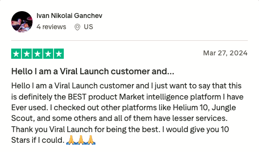 Captura del testimonio de Iván Nikolai Ganchev en Trustpilot sobre Viral Launch